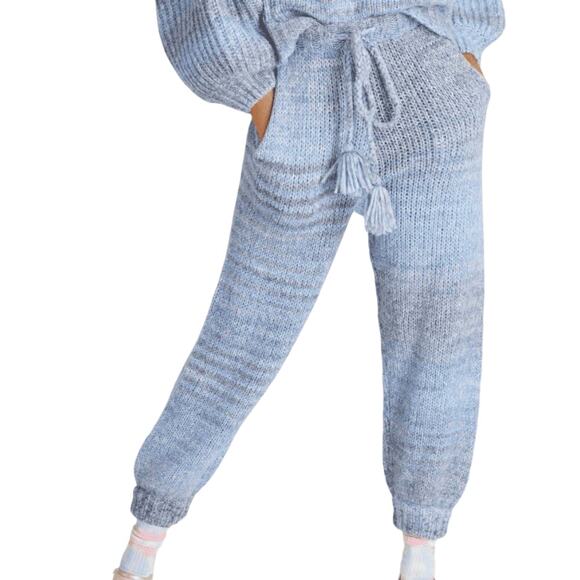 NWOT LOVESHACKFANCY Blossom Sweater Knit Jogger Pants in Blue Horizon - Picture 1 of 12
